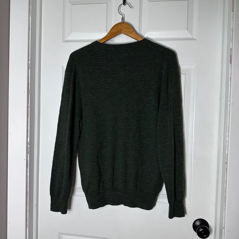 J Crew‎ Men's Dark Green Heathered Henley Sweater Long Sleeve Size L